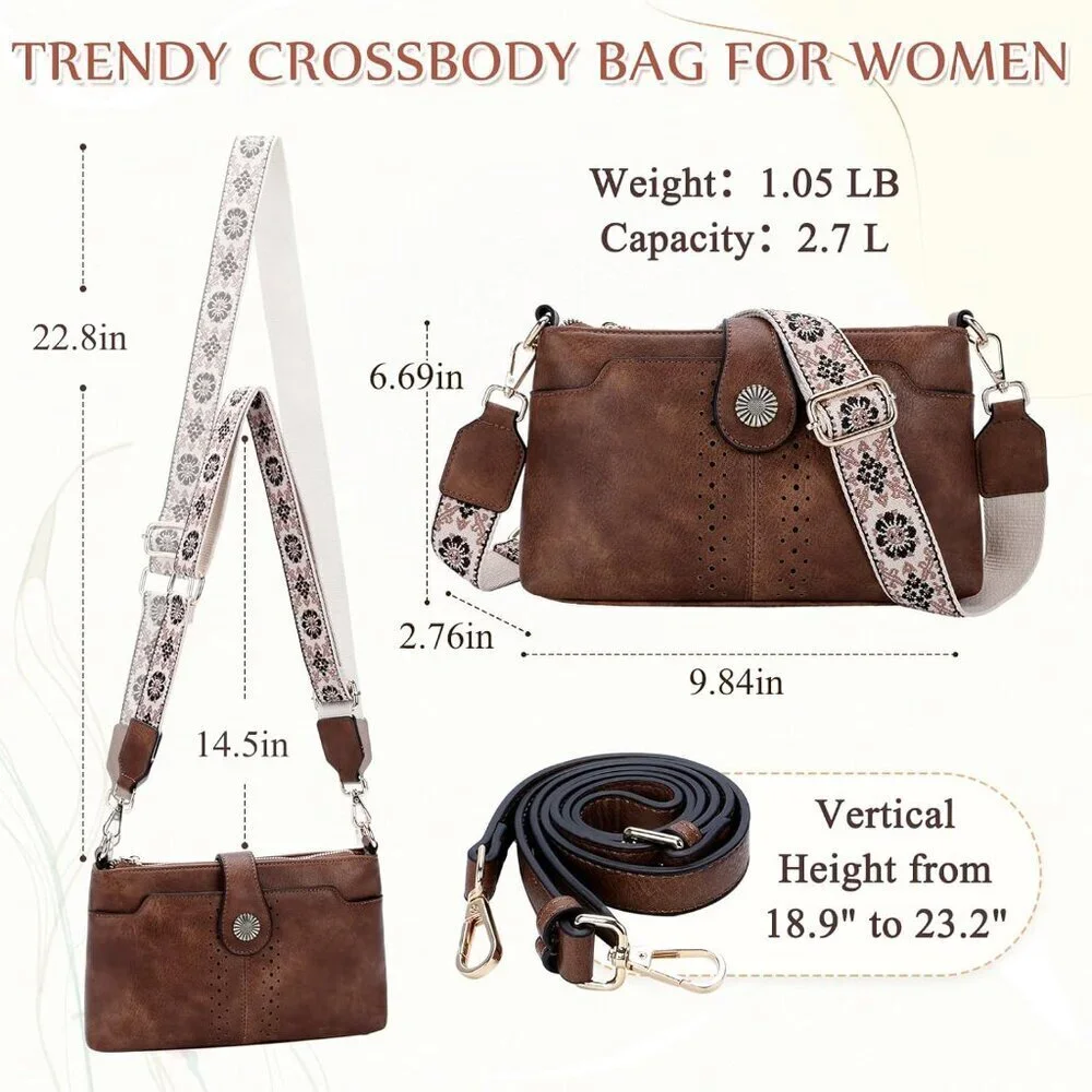 Women's Vegan Leather Crossbody Bag Small Vintage Shoulder Purse